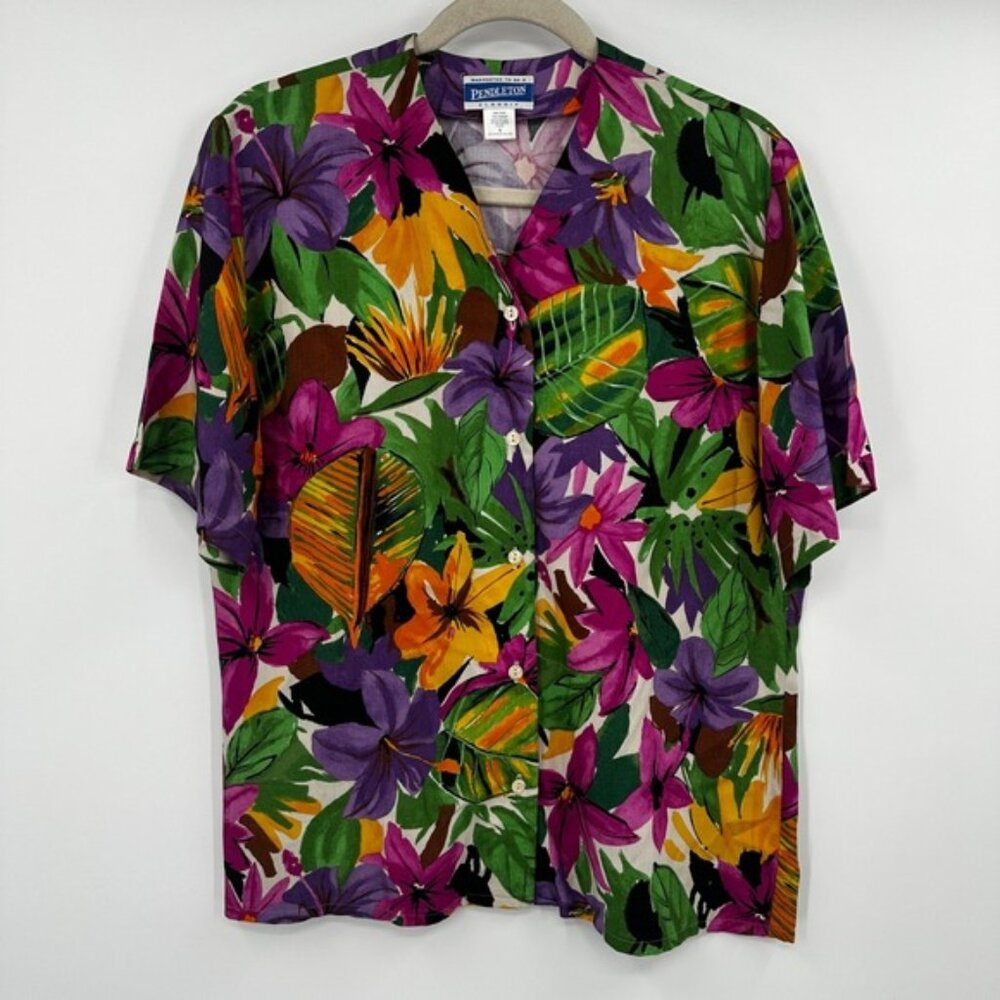 Pendleton Classic Tropical Floral Short Sleeve Button‎ Up Shirt Women Size 6